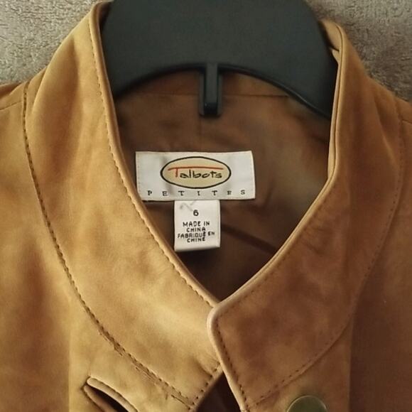 Talbots brown tan suede leather collar pockets western classic jacket coat 6 - Picture 4 of 7